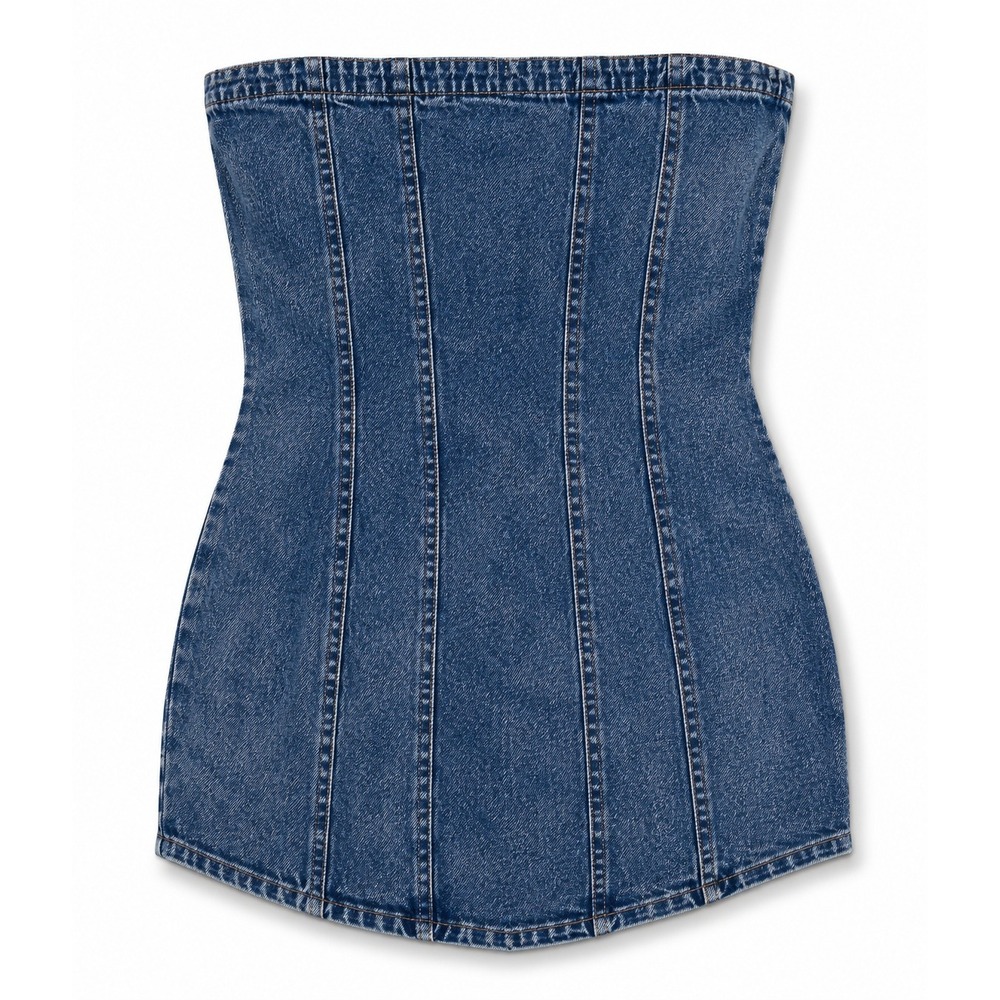 Style Tree Womens 1X Tube‎ Dress Blue Acid Wash Denim Strapless Bodycon NWT